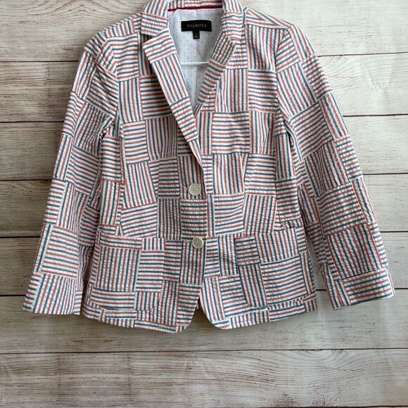 NEW WITHOUT TAGS VINTAGE TALBOTS PATCHWORK SEERSUCKER BLAZER - Picture 3 of 5